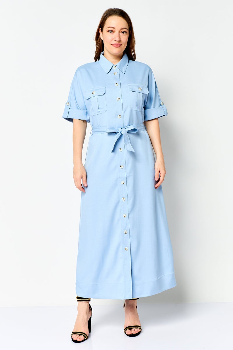 NAUTICA Women Plain Maxi Dress, Light Blue - Image 1