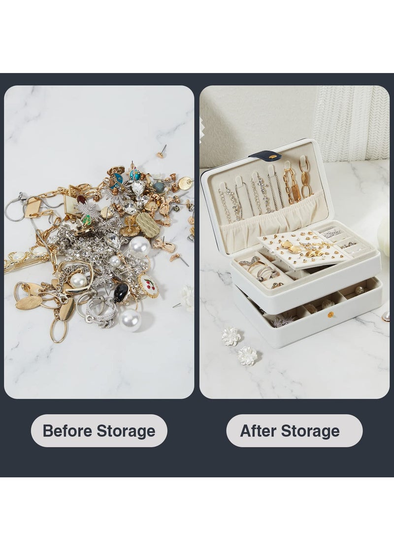 KASTWAVE Travel Jewelry Organizer, Jewelry Box Organizer for Women Girls, PU Leather Jewlerrying Display Holder, for Stud Earrings, Rings, Necklaces, (Size Small+White) - Image 3