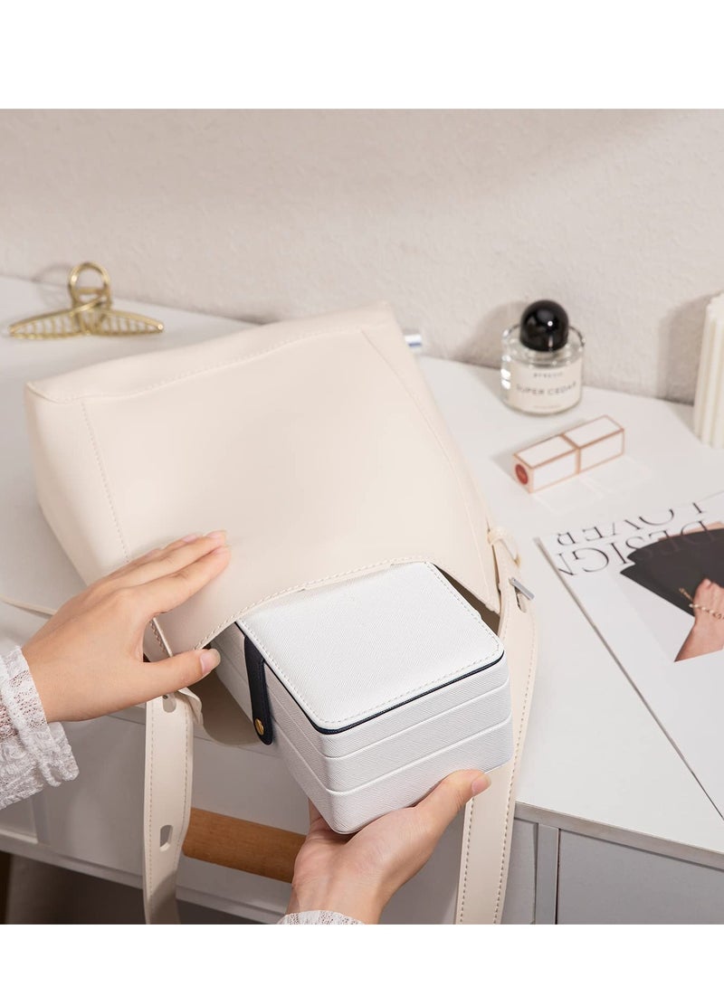 KASTWAVE Travel Jewelry Organizer, Jewelry Box Organizer for Women Girls, PU Leather Jewlerrying Display Holder, for Stud Earrings, Rings, Necklaces, (Size Small+White) - Image 4