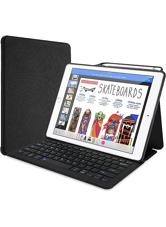 vesus Keyboard Case For Ipad Pro 12.9" 2017/2015 With Built-In Apple Pencil Holder, Slim Lightweight Type Cover Folio Stand Smart Cover With Wireless Keyboard For Apple Ipad Pro 12.9 Inch -Black 