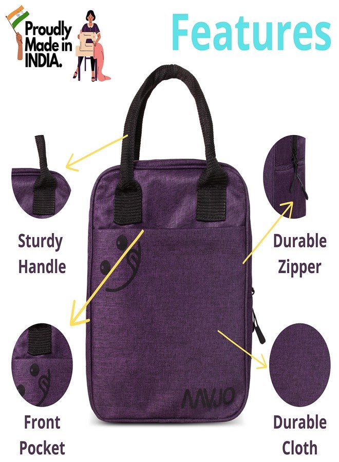 Aavjo Insulated Lunch Tiffin Bag | Bottle Compartment | 28x22x13 cm | Purple | Linen Matty Material | Work School Picnic Carry Bag - Image 3