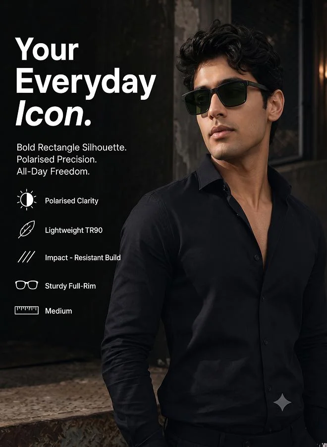Vincent Chase  Vincent Chase By Lenskart | Black Green Solid Full Rim Square | Season Essentials | Branded Latest and Stylish Sunglasses | Polarized and 100% UV Protection (UV 400) | Unisex | Medium | LA S13159  | Best Price UAE