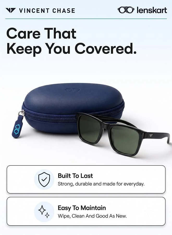 Vincent Chase  Vincent Chase By Lenskart | Black Green Solid Full Rim Square | Season Essentials | Branded Latest and Stylish Sunglasses | Polarized and 100% UV Protection (UV 400) | Unisex | Medium | LA S13159  | Best Price UAE