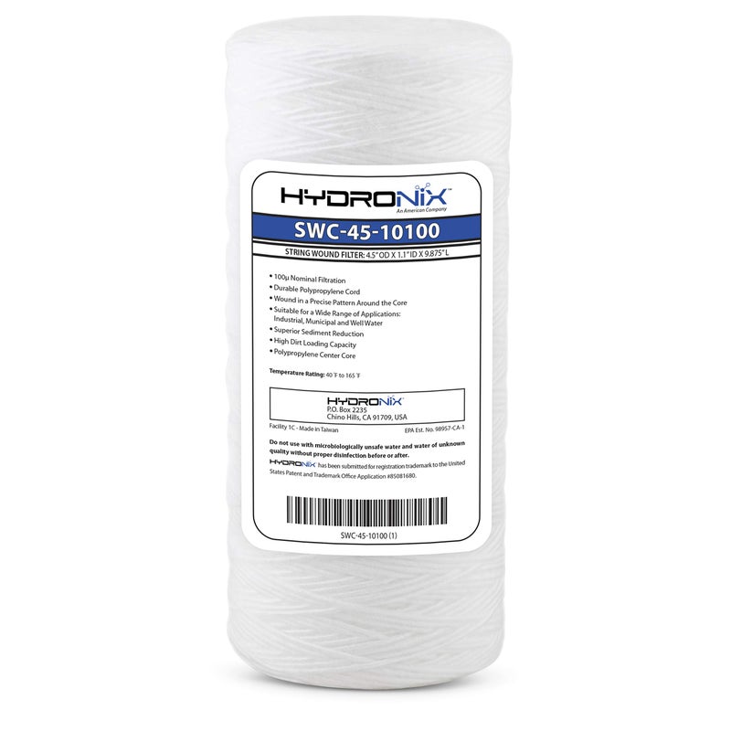 Hydronix SWC-45-10100 Universal Whole House Sediment String Wound Water Filter Cartridge 4.5" x 10" - 100 Micron - Image 4