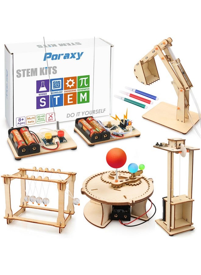 Poraxy 5 Set STEM Science Kits for Kids Age 8-12, Wooden Building STEM Projects 8-10, 3D Puzzles, Experiment Circuits Model, Toys for Ages 8-13, Gifts for Boys and Girls 6 7 8 9 10 11 12 13 Years Old - Image 1