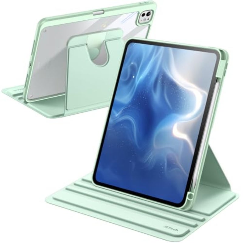 حافظة دوارة لجهاز iPad Pro 11 M5/M4، غطاء بلون نعناع لموديل 2025/2024، حامل يدور 360 درجة، تصميم خلفي شفاف، تنبيه/غفو تلقائي، حامل أقلام، حماية كاملة - Image 1