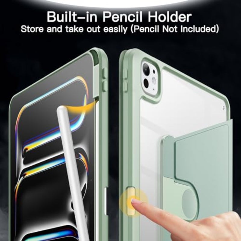 حافظة دوارة لجهاز iPad Pro 11 M5/M4، غطاء بلون نعناع لموديل 2025/2024، حامل يدور 360 درجة، تصميم خلفي شفاف، تنبيه/غفو تلقائي، حامل أقلام، حماية كاملة - Image 5