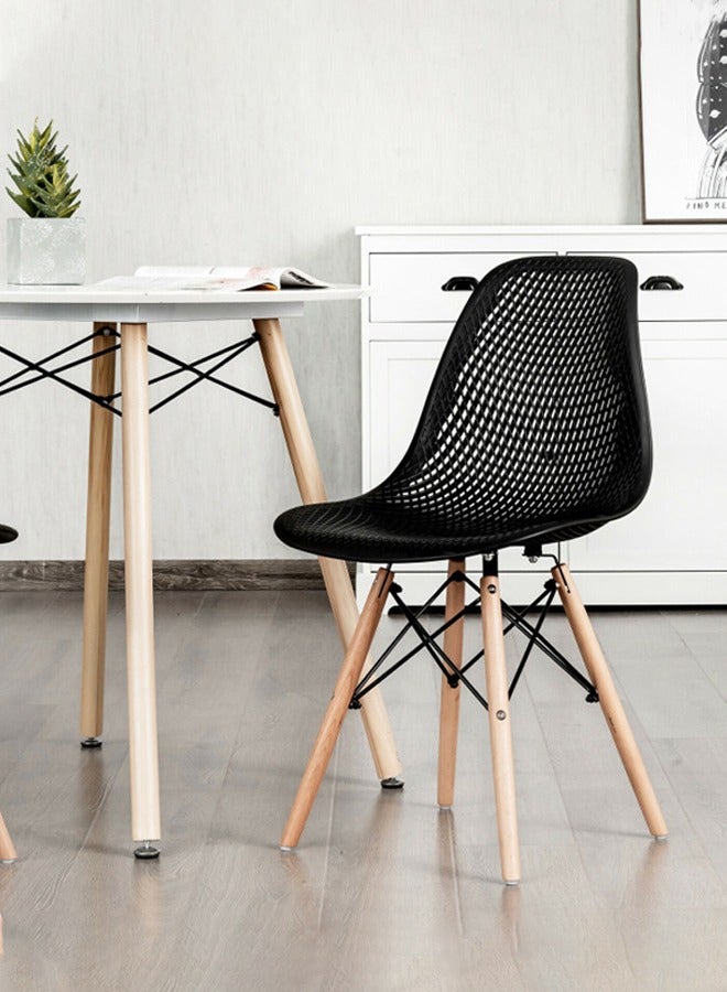 Taimi Pack Of 6 Modern Dining Chairs, Outdoor Indoor Shell PP Lounge Side Chairs with Mesh Design, Beech Wood Legs, Tulip Leisure Chairs, DSW Dining Chairs for Kitchen and Dining Room Black - Image 3