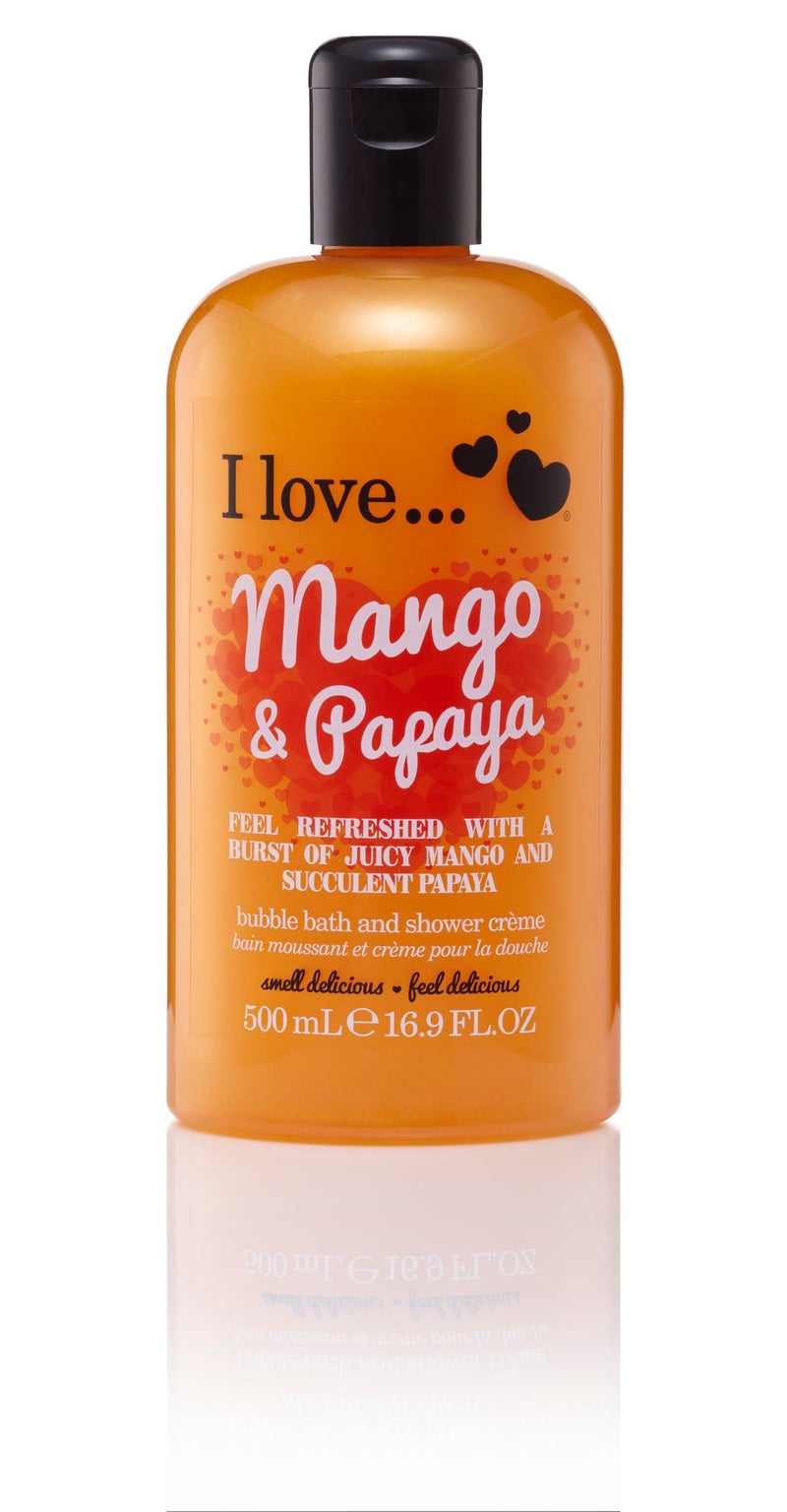 I Love Mango and Papaya Bath and Shower Cream - Hydrating Body Wash and Bubble Bath - with Natural Fruit Extracts and Provitamin B5-16.9 oz