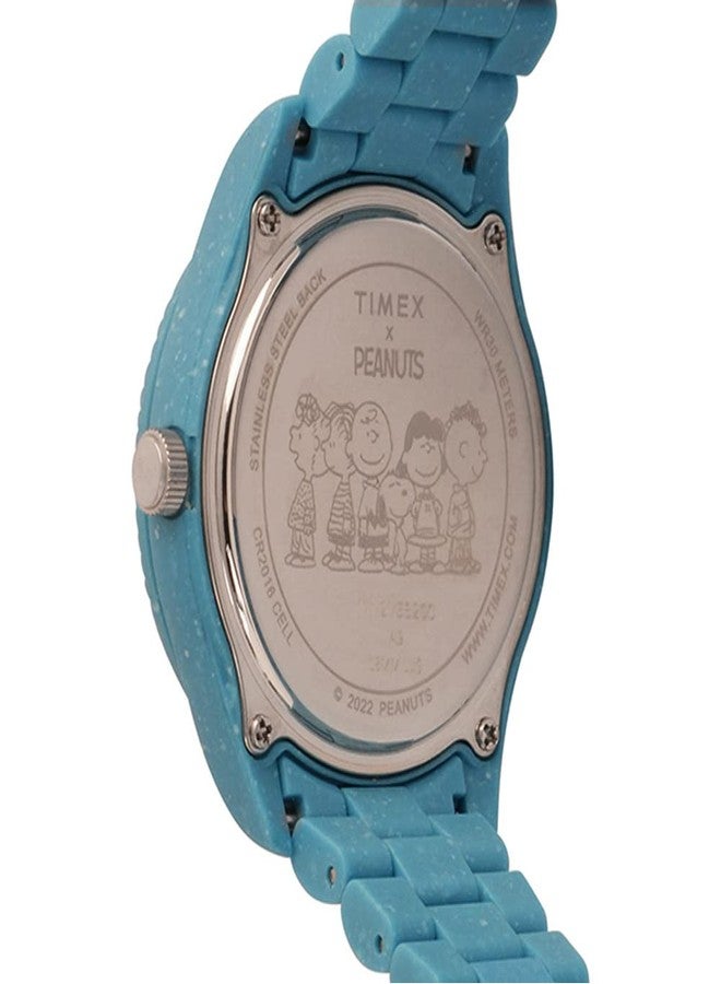 Timex Women's Waterbury Ocean x Peanuts 37mm Watch - Blue Bracelet Blue Dial Blue Case, Blue/Dial, One Size, 37 mm Waterbury Ocean X Peanuts 3-Hand Bracelet Watch - Image 5