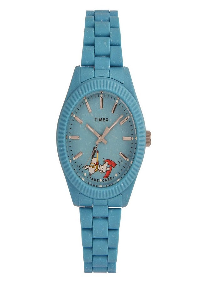 Timex Women's Waterbury Ocean x Peanuts 37mm Watch - Blue Bracelet Blue Dial Blue Case, Blue/Dial, One Size, 37 mm Waterbury Ocean X Peanuts 3-Hand Bracelet Watch - Image 1
