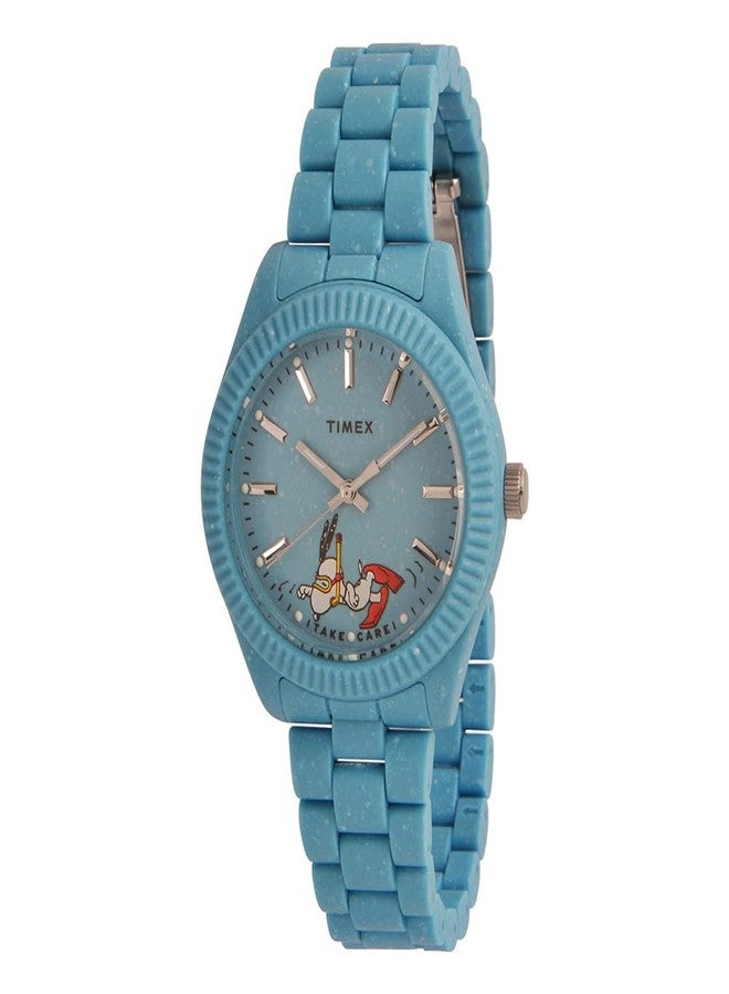 Timex Women's Waterbury Ocean x Peanuts 37mm Watch - Blue Bracelet Blue Dial Blue Case, Blue/Dial, One Size, 37 mm Waterbury Ocean X Peanuts 3-Hand Bracelet Watch - Image 2