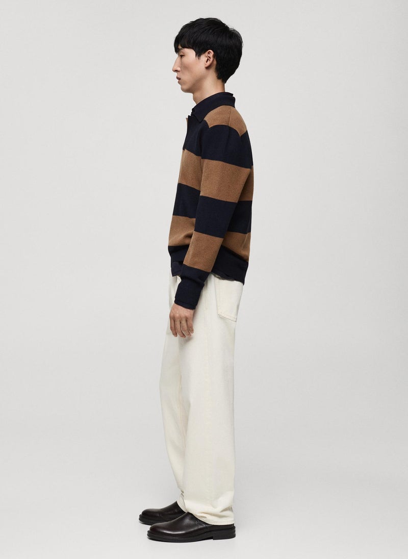 Mango Man Striped Design Polo Sweater  - Image 3