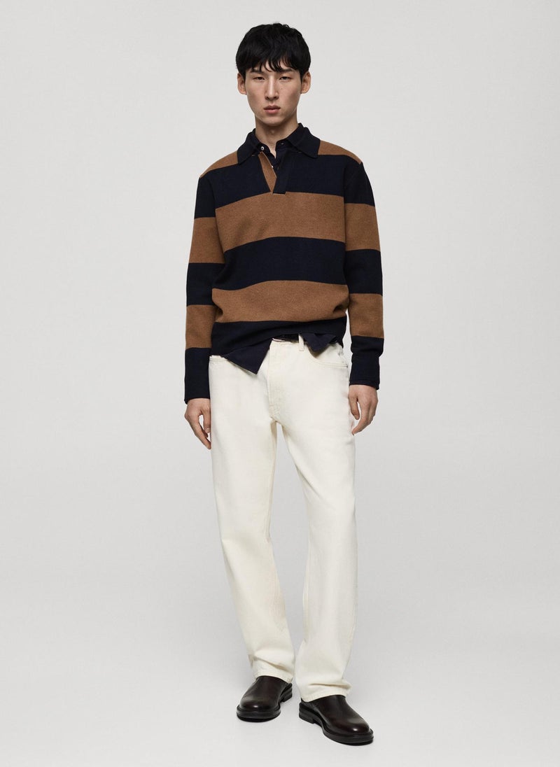 Mango Man Striped Design Polo Sweater  - Image 5