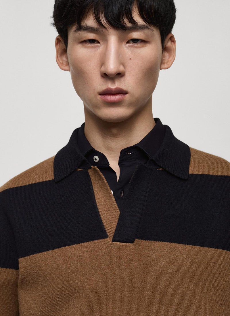 Mango Man Striped Design Polo Sweater  - Image 4