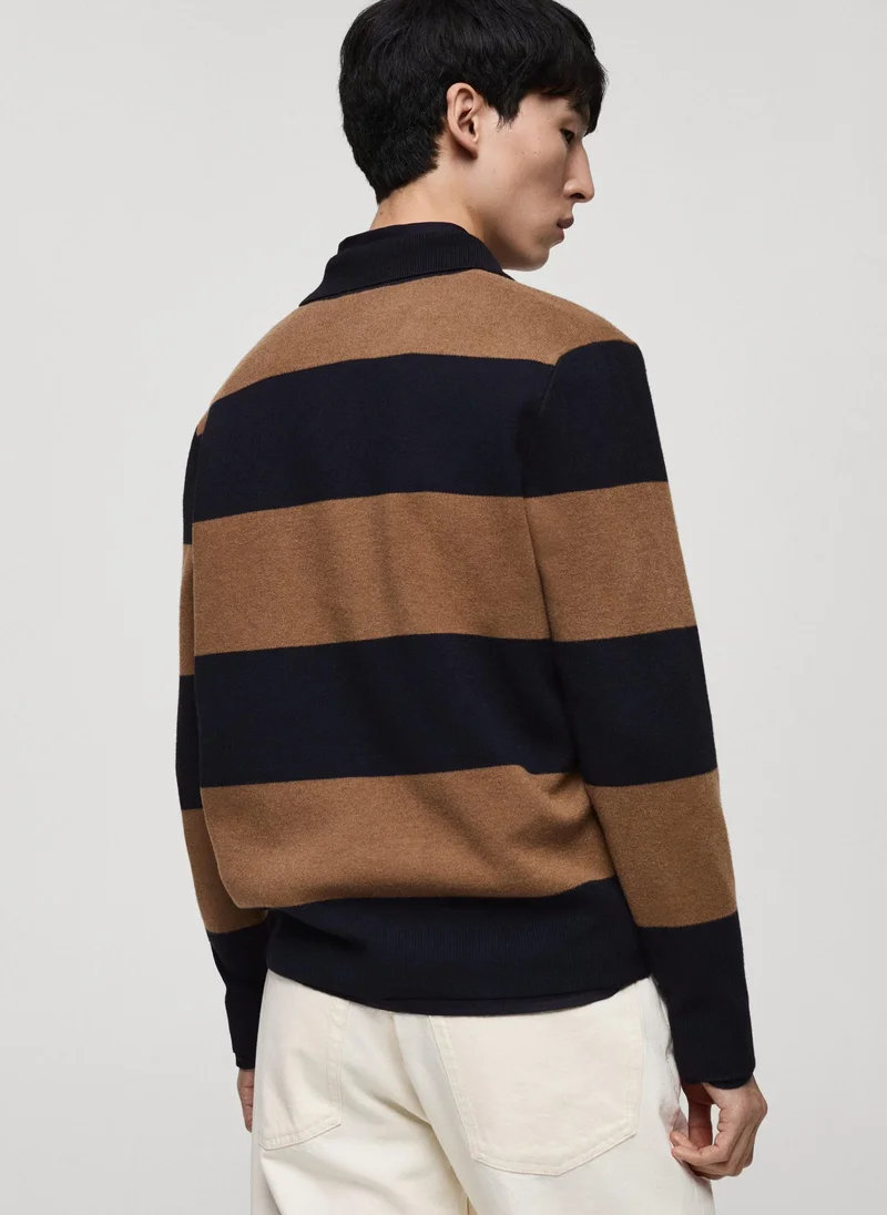 Mango Man Striped Design Polo Sweater