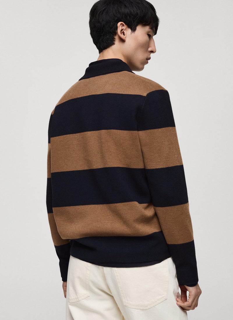Mango Man Striped Design Polo Sweater  - Image 2