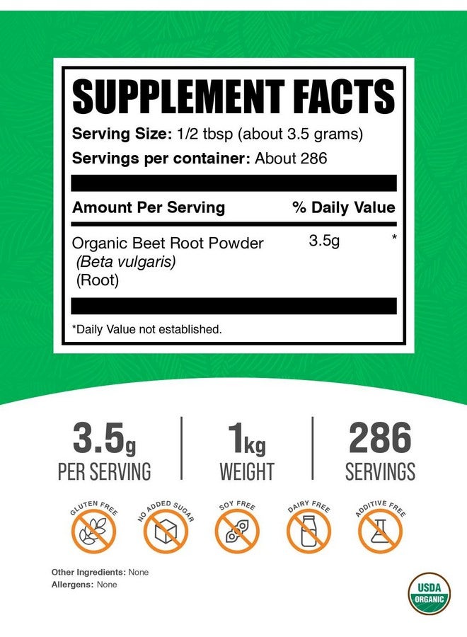 بالك سابلمنتس مسحوق جذر البنجر العضوي من BulkSupplements.com - مكمل غذائي فائق، مكملات جذر البنجر - نباتي وخالي من الغلوتين، 3.5 غرام لكل حصة، 1 كجم (2.2 رطل) (عبوة من قطعة واحدة) - Image 2