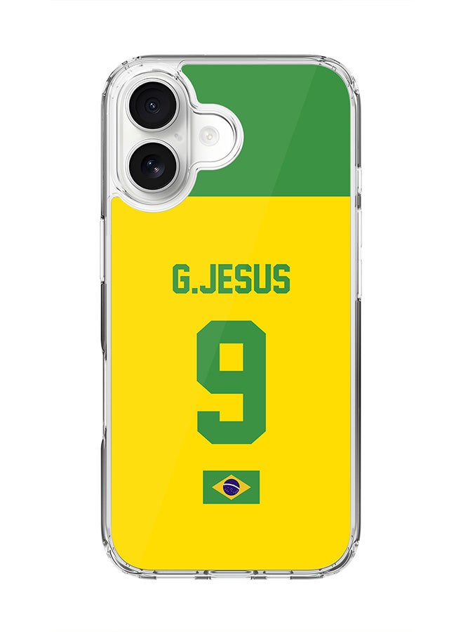 Stylizedd Classic Clear MagSafe Case for iPhone 17 , Hybrid Soft Case Flexible Edges Anti Drop TPU PC Gel Thin Transparent Cover [ Designed for iPhone 17 ] - Football Team - Brazil, Player Name - G.Jesus