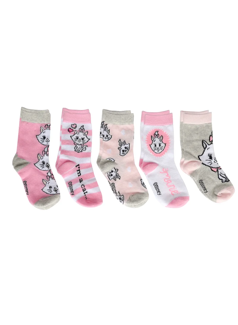 ديزني The Disney marie Socks, Ankle Crew Socks for Kids (5 to 8 Years), Pack of 5 socks