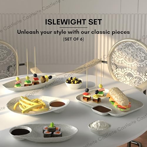 Castleite Islewight Multi-Purpose Kitchen Serving Platter: Deluxe Melamine Crockery Set of 6 - Versatile Chip and Dip Tray for Snacks, Starters & Desserts (Marble Black) - Image 2