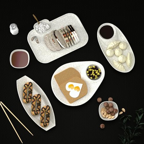 Castleite Islewight Multi-Purpose Kitchen Serving Platter: Deluxe Melamine Crockery Set of 6 - Versatile Chip and Dip Tray for Snacks, Starters & Desserts (Marble Black) - Image 1