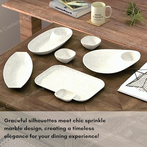 Castleite Islewight Multi-Purpose Kitchen Serving Platter: Deluxe Melamine Crockery Set of 6 - Versatile Chip and Dip Tray for Snacks, Starters & Desserts (Marble Black) - Image 5