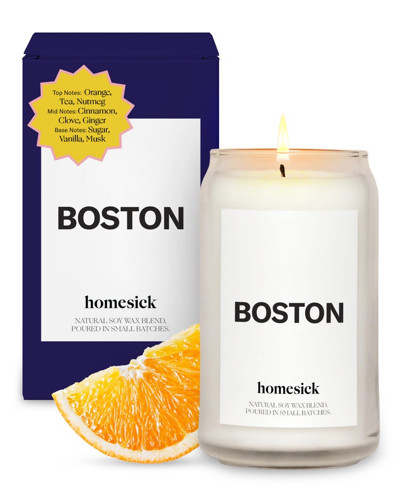 Homesick Scented Candles for Home Boston 1375 oz LongLasting Soy Wax Jar Candle for Women Men for All Occasions 6080 Hours Burn Time Notes of Orange Tea Nutmeg