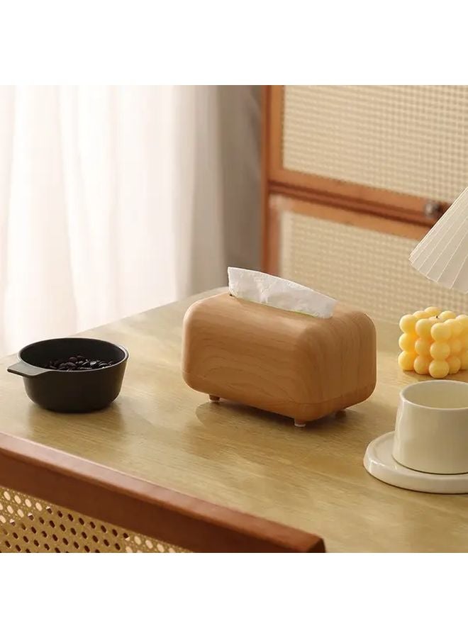 Wood Color Modern Tissue Box Holder With Soft Close Lid Bathroom Organizer - Image 1