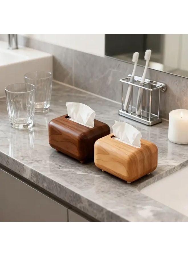 Wood Color Modern Tissue Box Holder With Soft Close Lid Bathroom Organizer - Image 4