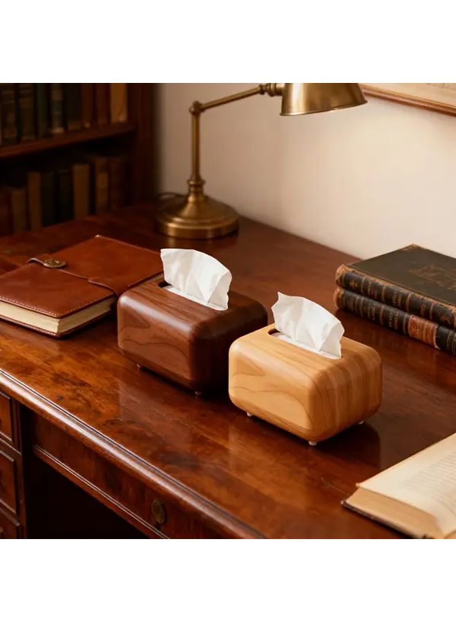 Wood Color Modern Tissue Box Holder With Soft Close Lid Bathroom Organizer - Image 2