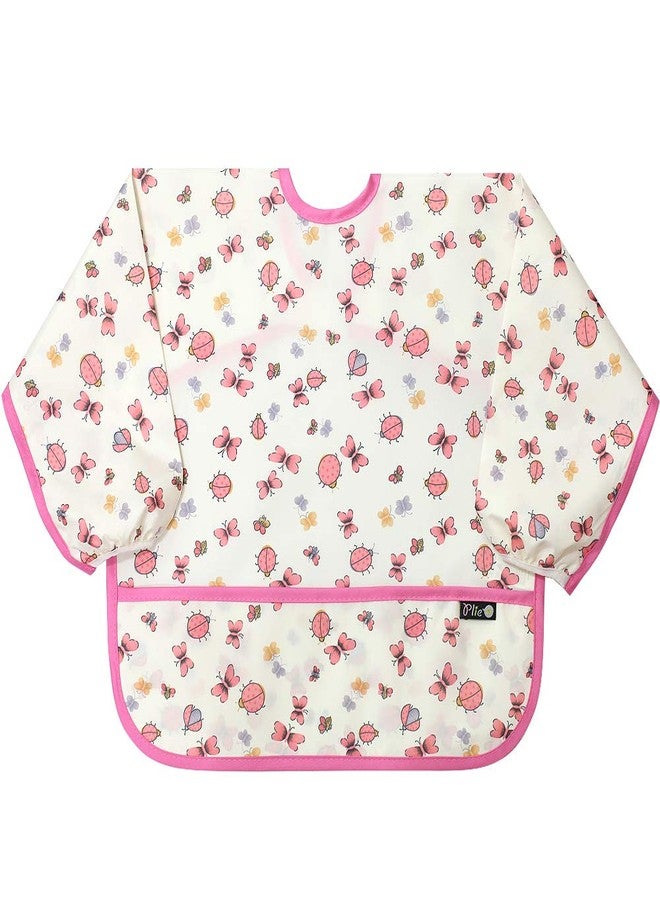 Plie Long Sleeve Waterproof Bib for Toddlers - Soft Feeding Smock for Baby Mealtime, Self-Feeding, Painting & Messy Play, BPA-Free, Easy Clean (6-24 Months) - Pink/Butterfly - Image 2