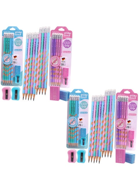 RVM Toys Pack of 48 Groove Pencils 2B Graphite Pencils Triangular Grip Suitable for School Kids Art Drawing Drafting Sketching Shading 40 Pencils 4 Sharpeners 4 Erasers