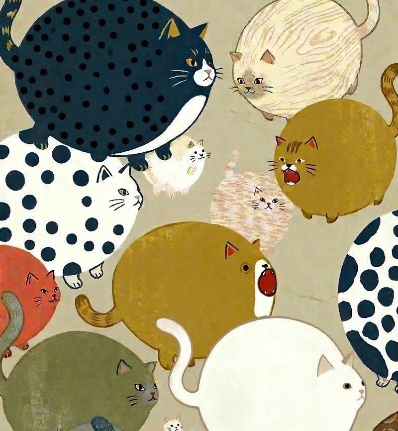 TNESSENTIAL Japanese Chonky Cat Art Print - Mid Century Modern Wall Art, Funny Fat Feline Poster, Quirky Round Animal Illustration, Pet Lover Gift - Image 2