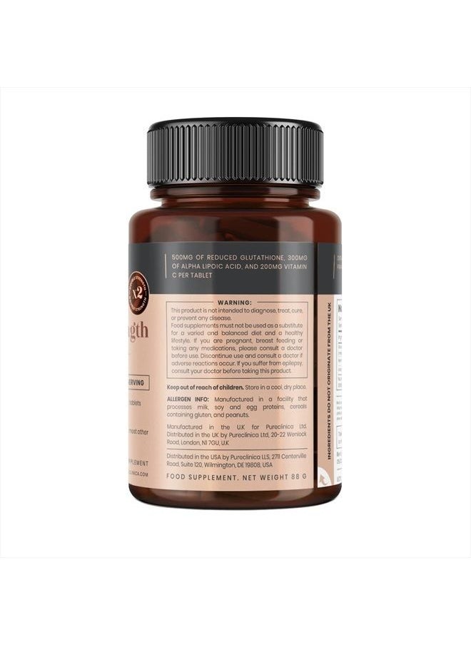 pureclinica - Glutathione 1000mg x 360 Tablets (6 Bottles of 60)- w/500mg Glutathione, 300mg ALA, and 200mg VIT C per Tablet - Image 1