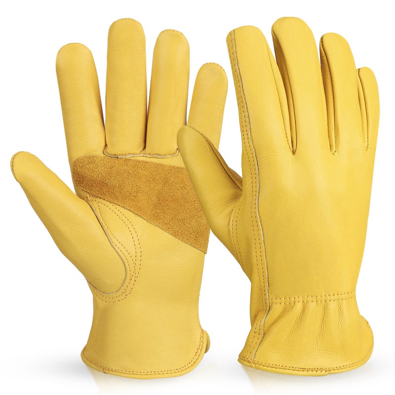 Foreign trade touch screen gardening garden gloves puncture-resistant wear-resistant outdoor camping protective cowhide work welder labor protection gloves 1005 yellow 