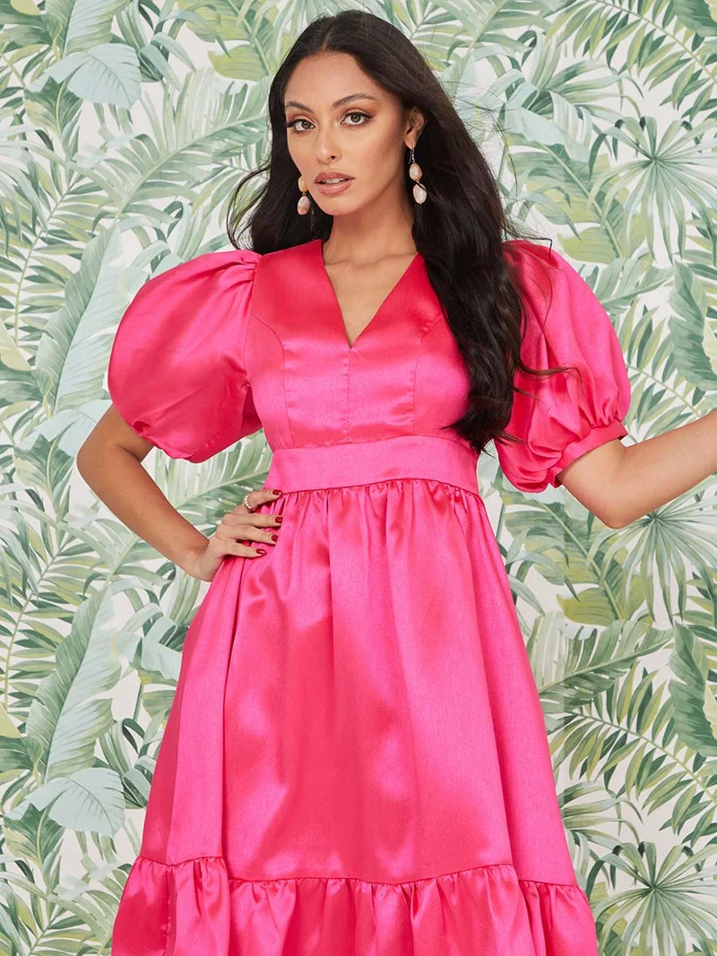 Styli Puff Sleeves Extreme Flared Maxi Dress