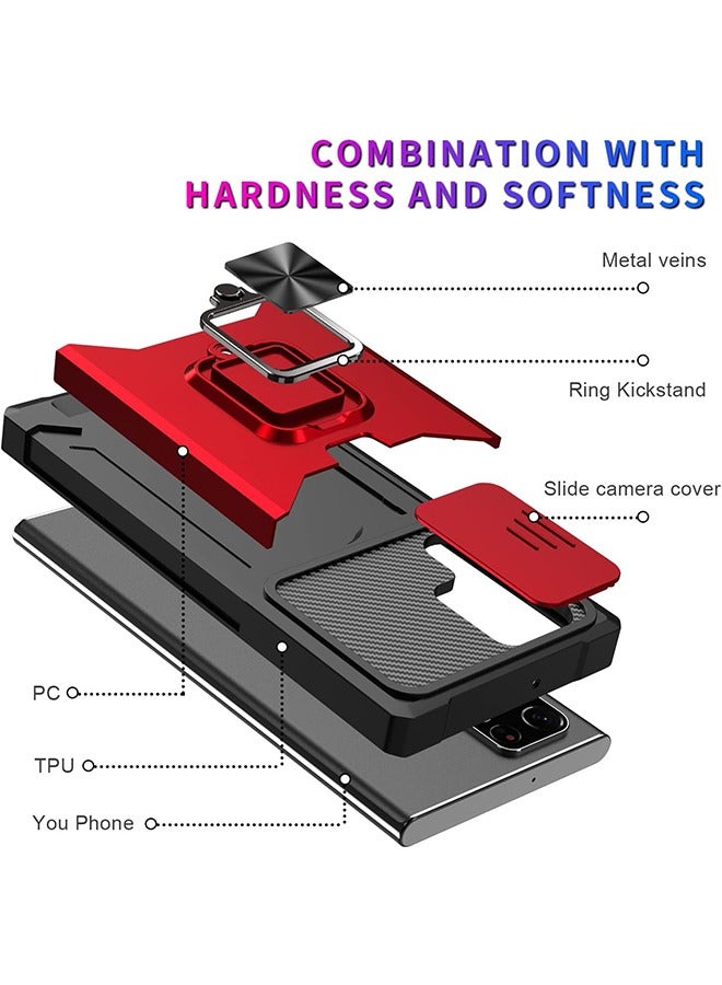 HY For Samsung Galaxy S24 Ultra Case with Card Holder, Sumsung S24 Ultra Case with Slide Camera Cover and 360° Rotate Ring Kickstand Heavy Duty Protective Phone Case for S24 Ultra Cover-red  - Image 2