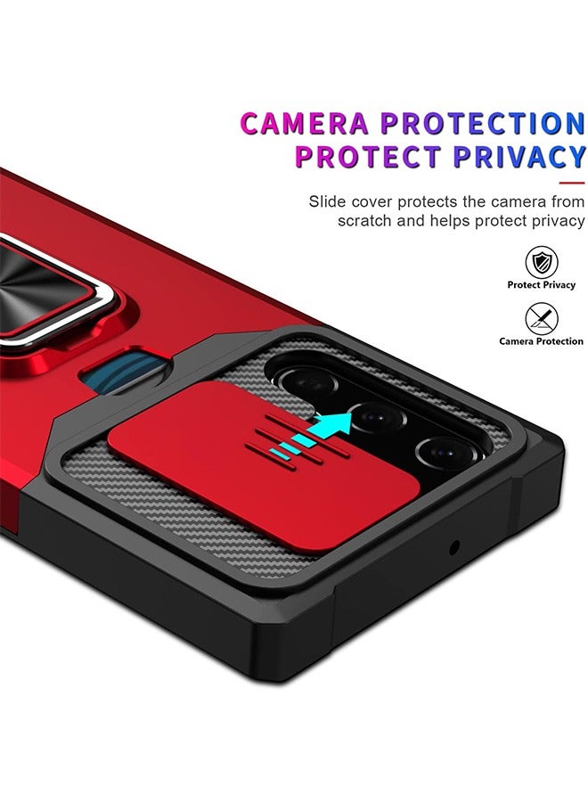 HY For Samsung Galaxy S24 Ultra Case with Card Holder, Sumsung S24 Ultra Case with Slide Camera Cover and 360° Rotate Ring Kickstand Heavy Duty Protective Phone Case for S24 Ultra Cover-red  - Image 4