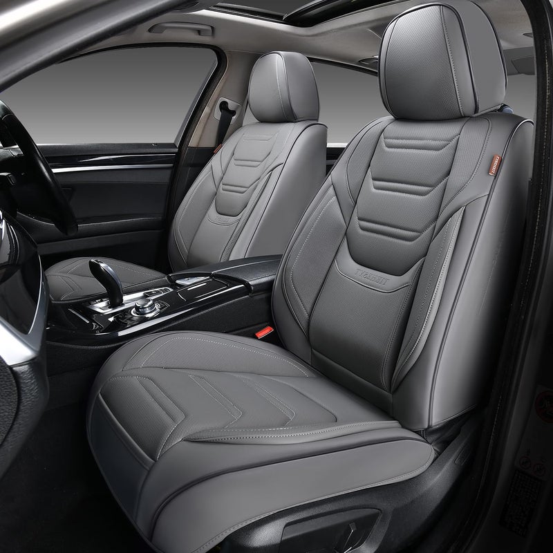 TIEHESYT Car Seat Covers Full Set Breathable Leather Automotive Front and Rear Seat Covers Car Seat Protectors Full Set Compatible with Most Vehicles SUV Graceful Gray Front Pair