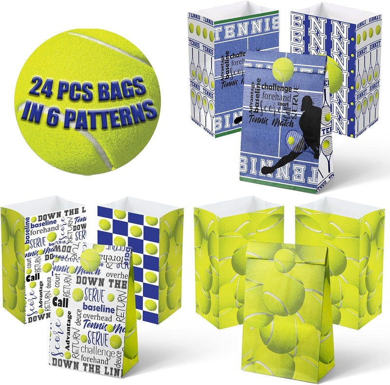 Outego Tennis Party Favor Bags for Kids – 24 Pcs Tennis Gift Bags with 5 Designs, Paper Goodie Bags for Sports Theme Birthday Party Decorations and Supplies - Image 4