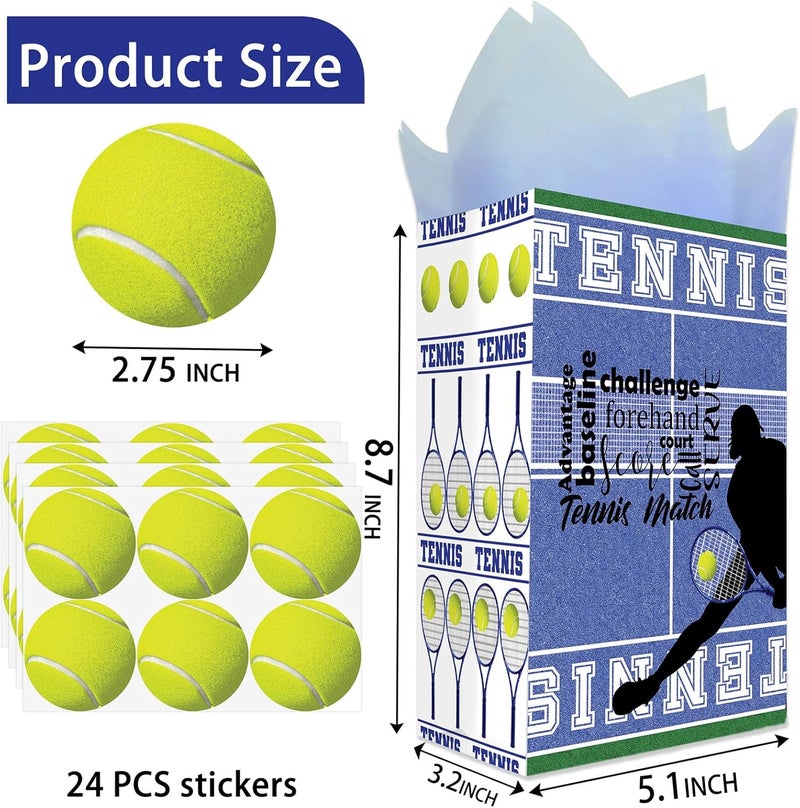 Outego Tennis Party Favor Bags for Kids – 24 Pcs Tennis Gift Bags with 5 Designs, Paper Goodie Bags for Sports Theme Birthday Party Decorations and Supplies - Image 3