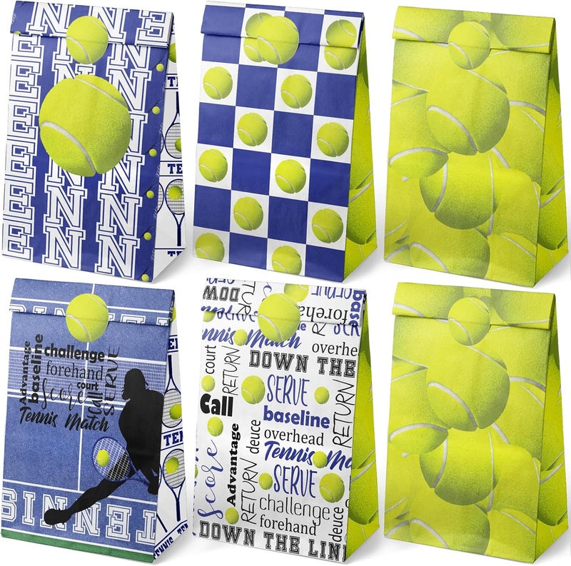 Outego Tennis Party Favor Bags for Kids – 24 Pcs Tennis Gift Bags with 5 Designs, Paper Goodie Bags for Sports Theme Birthday Party Decorations and Supplies - Image 1