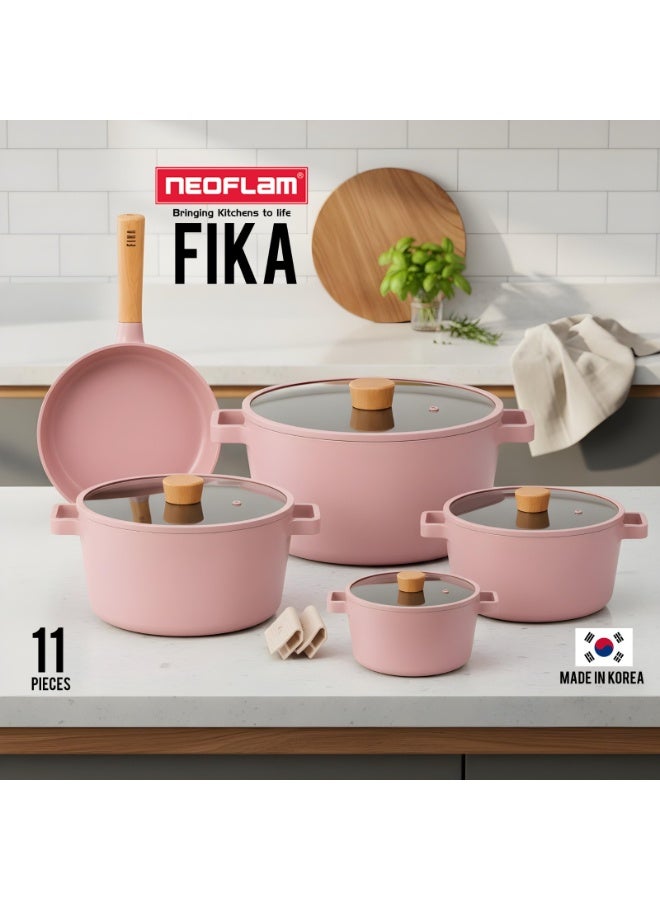 Neoflam Fika 11-Piece Cookware Set with Pyrex Lids – Pink PINK