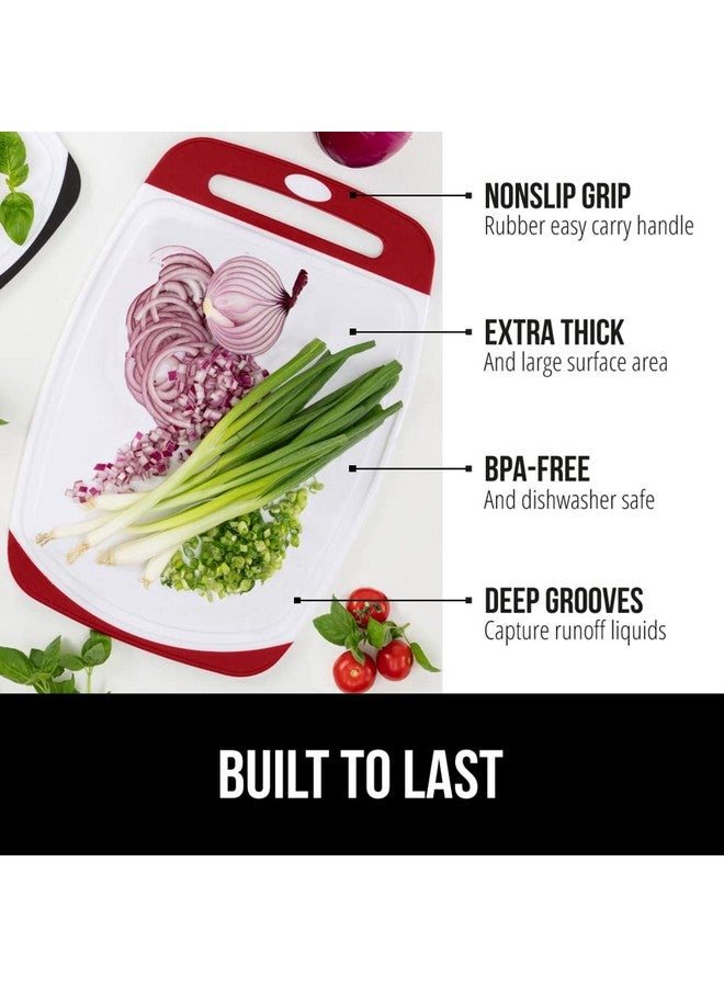 GORILLA GRIP Original Reversible Cutting Board (3-Piece), BPA Free, Dishwasher Safe, Juice Grooves, Larger Thicker Boards, Easy Grip Handle, Non-Porous, Extra Large, Kitchen (Set of Three: Red) - Image 2