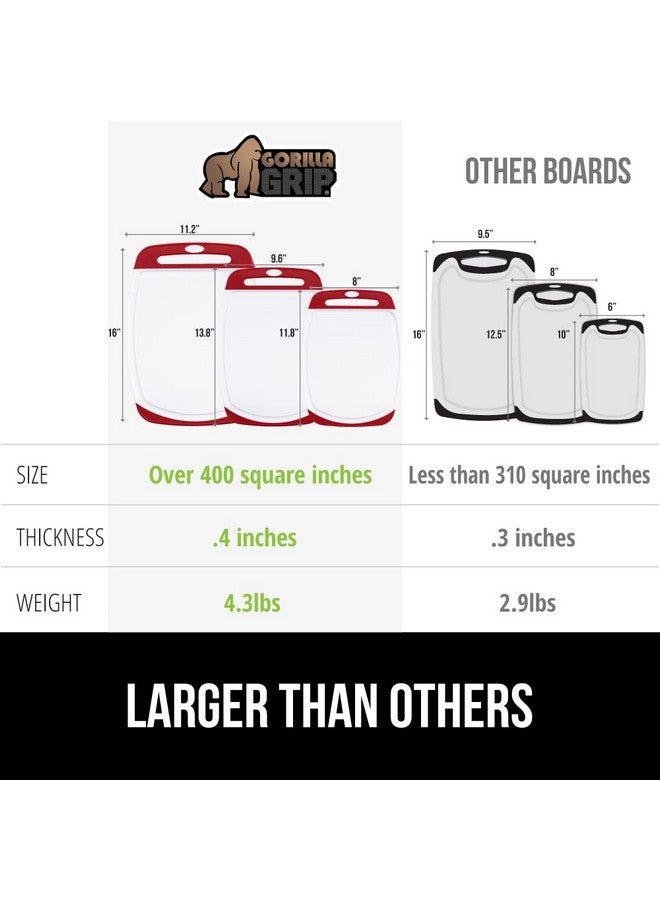 GORILLA GRIP Original Reversible Cutting Board (3-Piece), BPA Free, Dishwasher Safe, Juice Grooves, Larger Thicker Boards, Easy Grip Handle, Non-Porous, Extra Large, Kitchen (Set of Three: Red) - Image 4