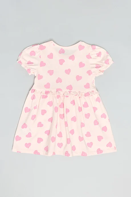 أر أند بي Printed Fit & Flare Dress with Crew Neck and Puff Sleeves