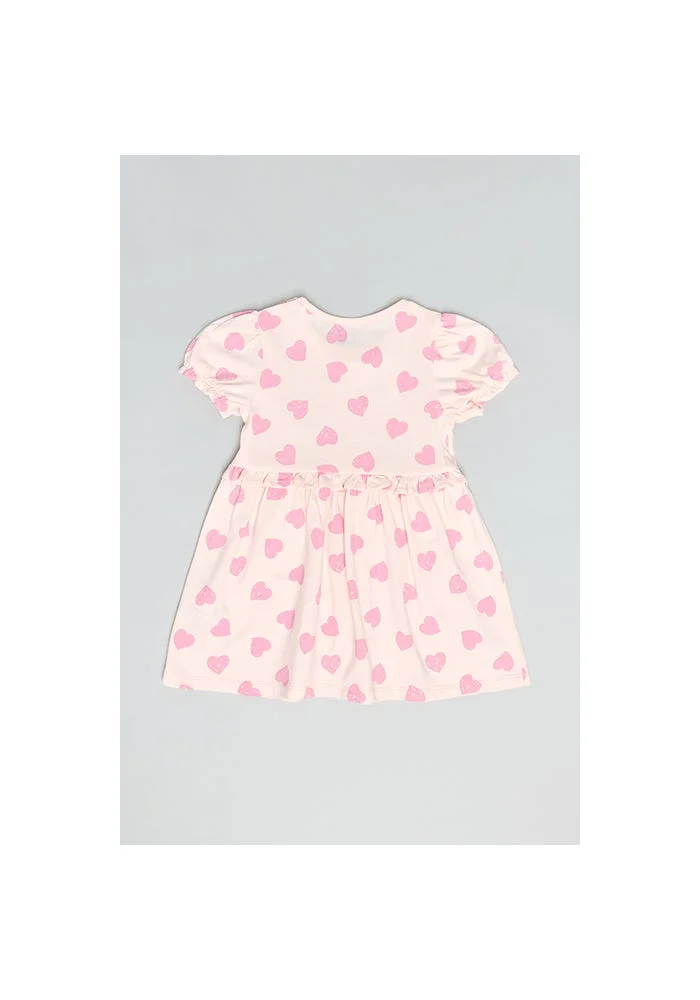 R&b Printed Fit & Flare Dress with Crew Neck and Puff Sleeves
