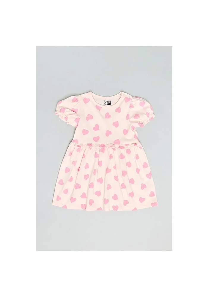 R&b Printed Fit & Flare Dress with Crew Neck and Puff Sleeves