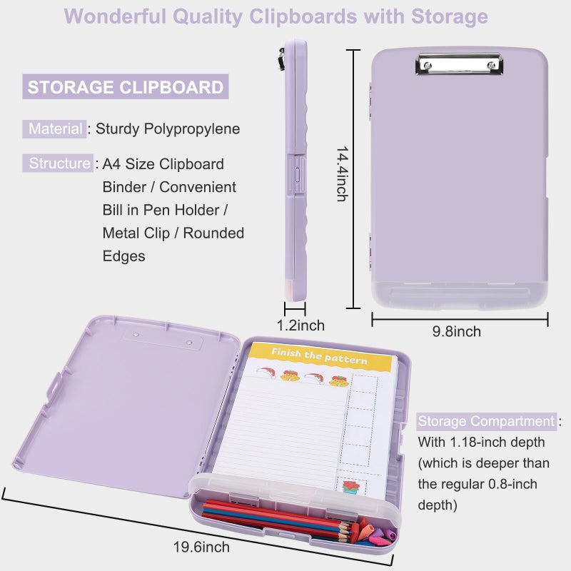 SFLHHDM Clipboard With Storage For Office Supplies Storage Clipboard With Pen Holder Nursing Clipboards With Low Profile Clip Clip Boards 8.5X11 With Storage For Nurse Teacher Must Haves Clipboards-02Purple - Image 3
